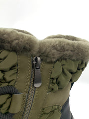 Women's Olive Green Padded Winter Snow Boots with Fleece Lining, Side Zipper & Chunky Sole