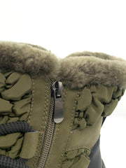 Women's Olive Green Padded Winter Snow Boots with Fleece Lining, Side Zipper & Chunky Sole