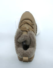 Women's Khaki Winter Sneakers with Fleece Lining, Chunky Sole & Stylish Lacing