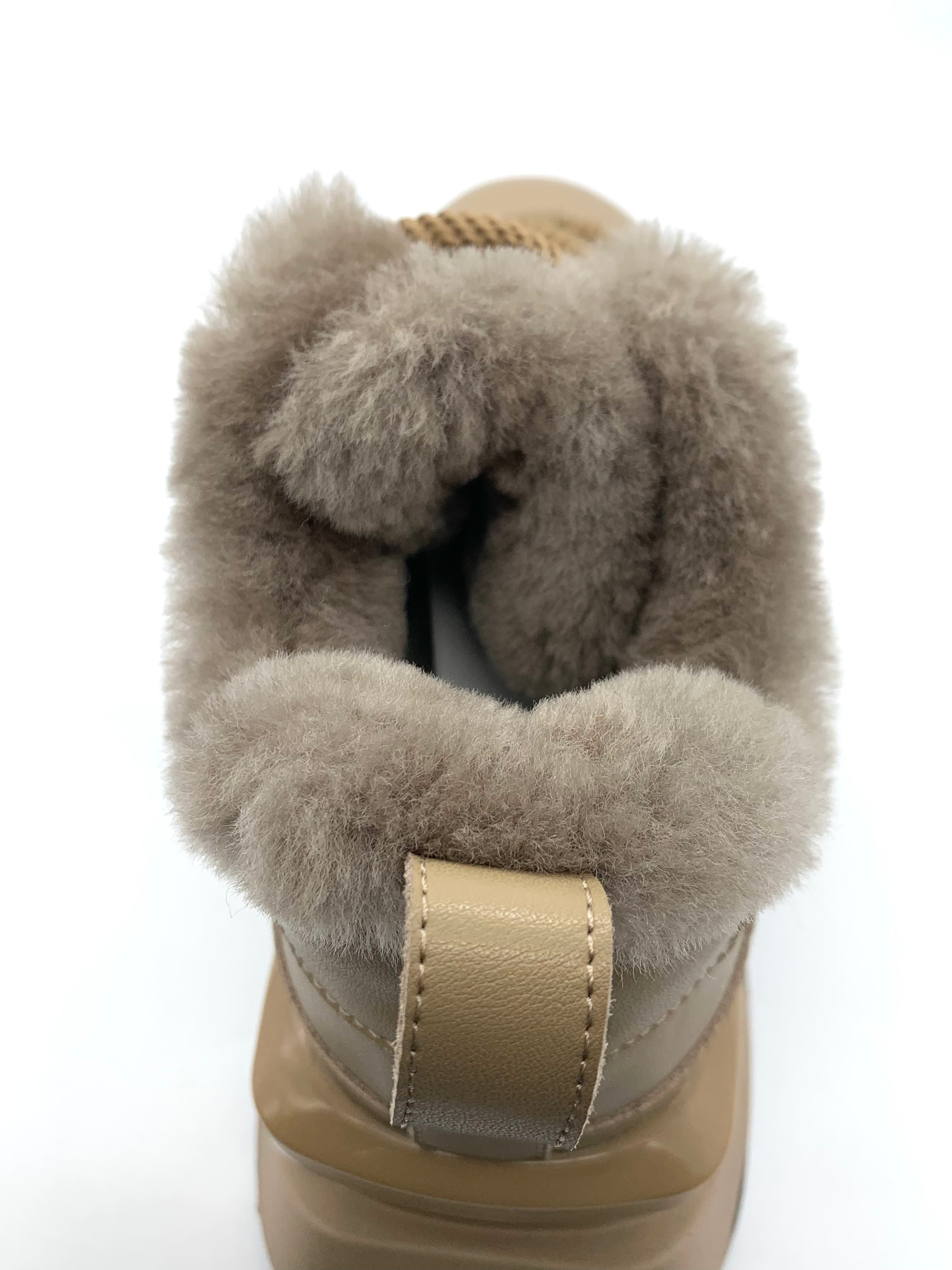 Women's Khaki Winter Sneakers with Fleece Lining, Chunky Sole & Stylish Lacing