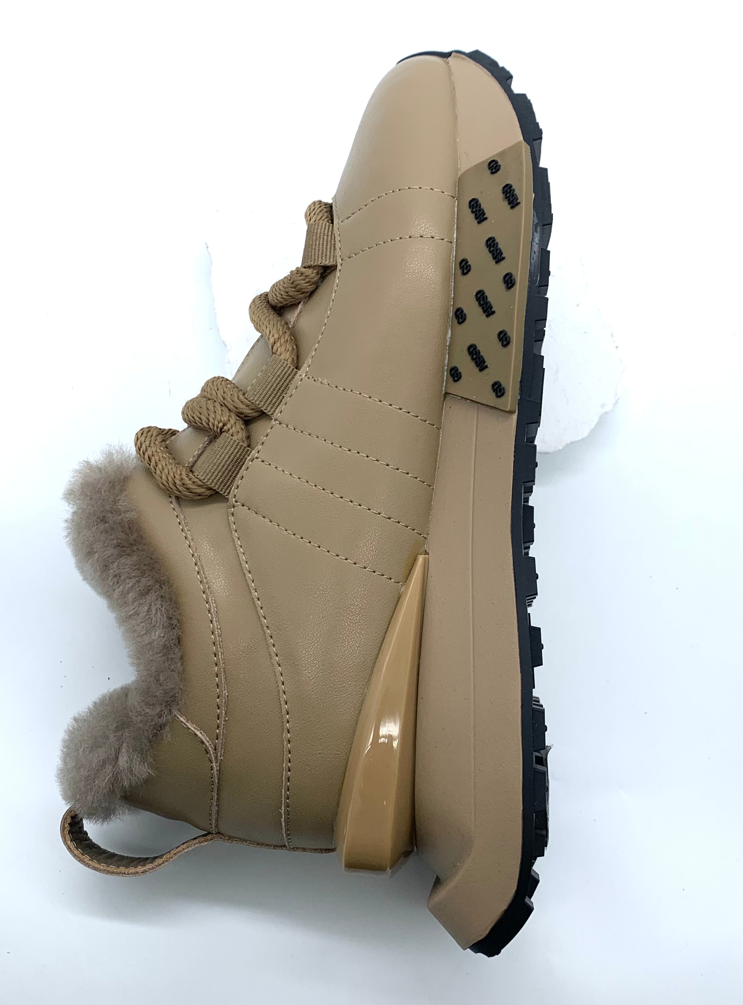 Women's Khaki Winter Sneakers with Fleece Lining, Chunky Sole & Stylish Lacing