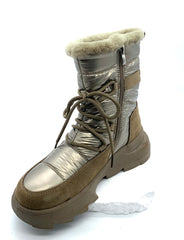 Women's Champagne - Gold Quilted Winter Snow Boots with Fleece Lining & Side Zipper