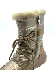 Women's Champagne - Gold Quilted Winter Snow Boots with Fleece Lining & Side Zipper
