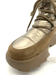 Women's Champagne - Gold Quilted Winter Snow Boots with Fleece Lining & Side Zipper