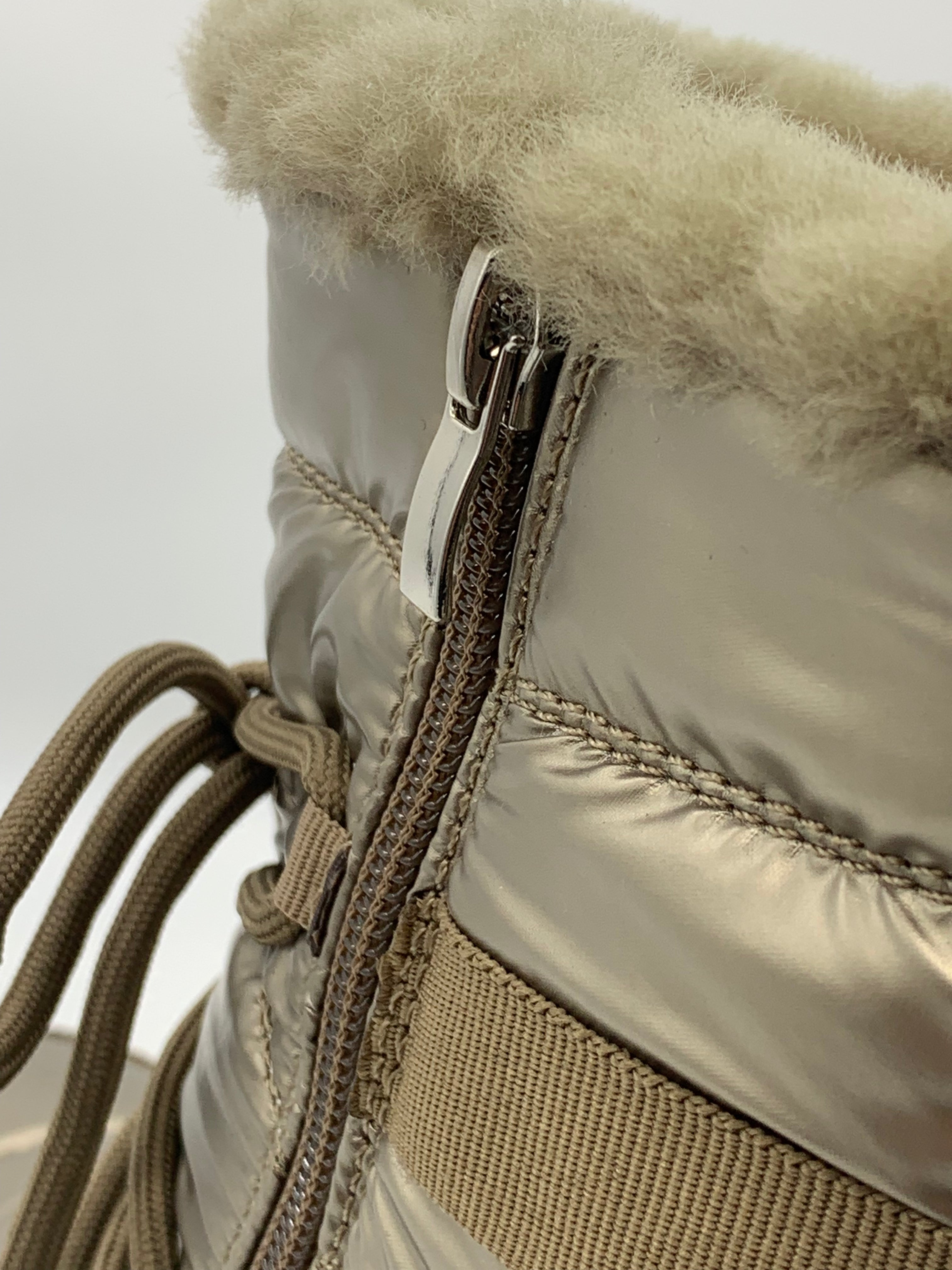 Women's Champagne - Gold Quilted Winter Snow Boots with Fleece Lining & Side Zipper