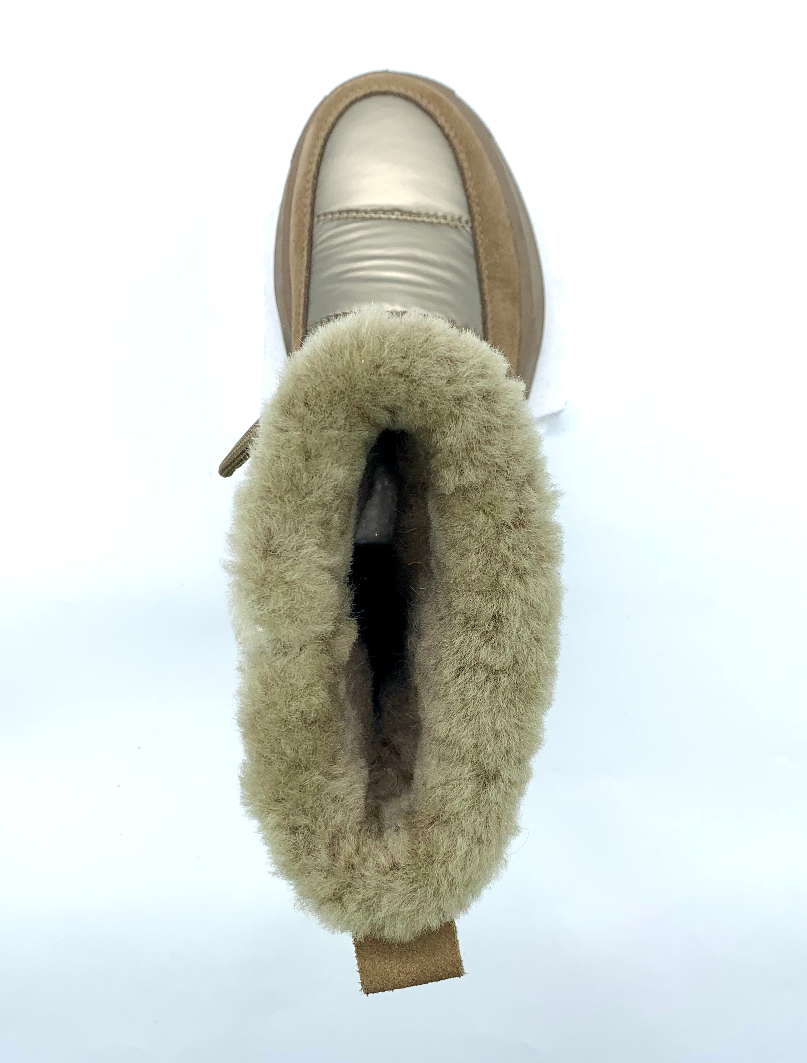Women's Champagne - Gold Quilted Winter Snow Boots with Fleece Lining & Side Zipper