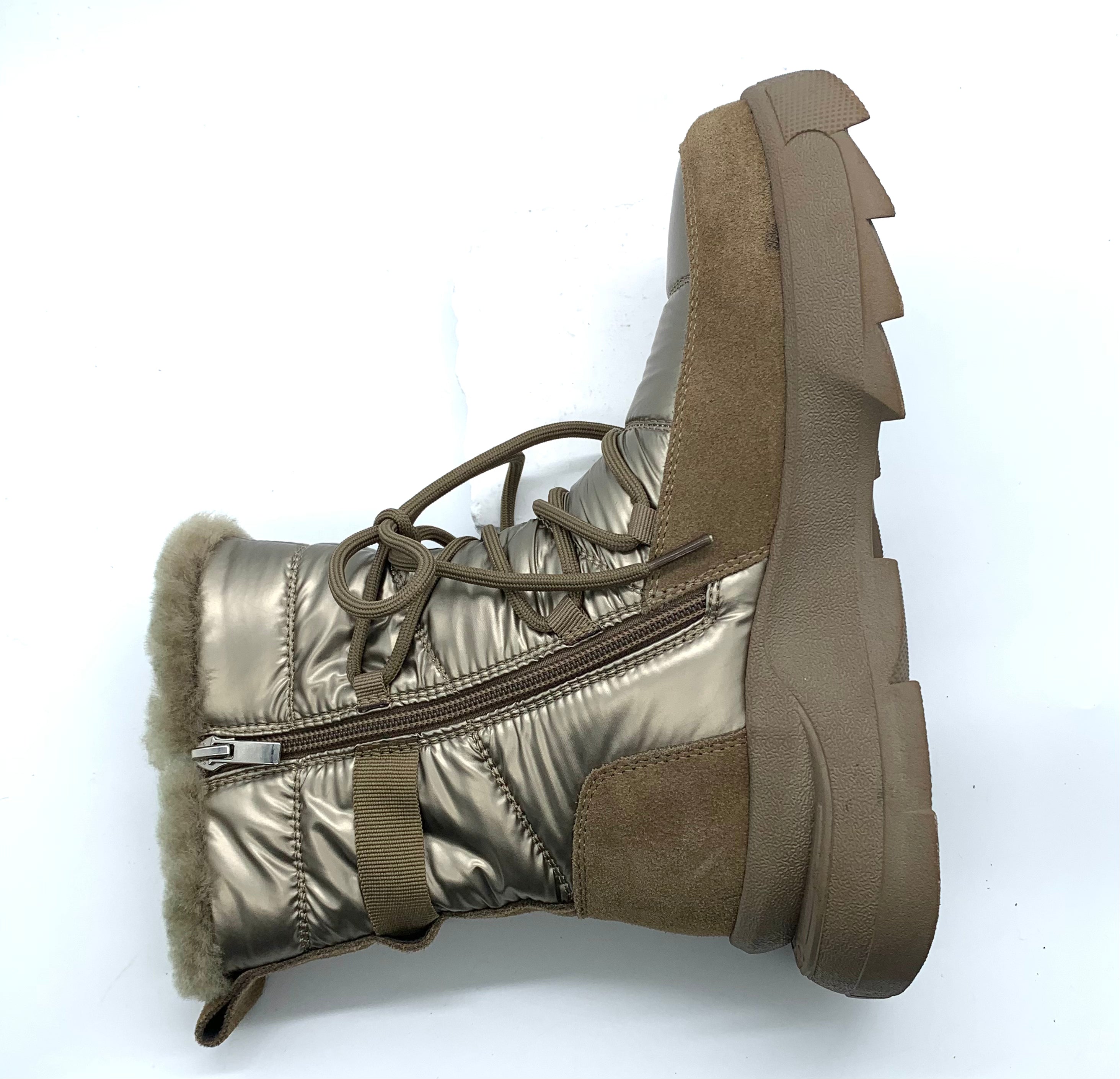 Women's Champagne - Gold Quilted Winter Snow Boots with Fleece Lining & Side Zipper