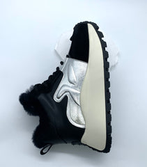 Women's Black Silver - Accent High - Top Sneakers, Fleece - Lined Chunky Winter Shoes