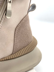 Women's Beige Leather Fleece High Top Womens Boots with Wool Lining, Side Zipper and Chunky Sole