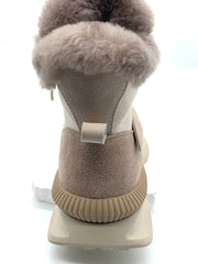 Women's Beige Leather Fleece High Top Womens Boots with Wool Lining, Side Zipper and Chunky Sole