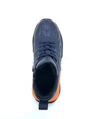Women's Navy Blue Quilted High - Top Sneakers with Side Zipper & Chunky Sole