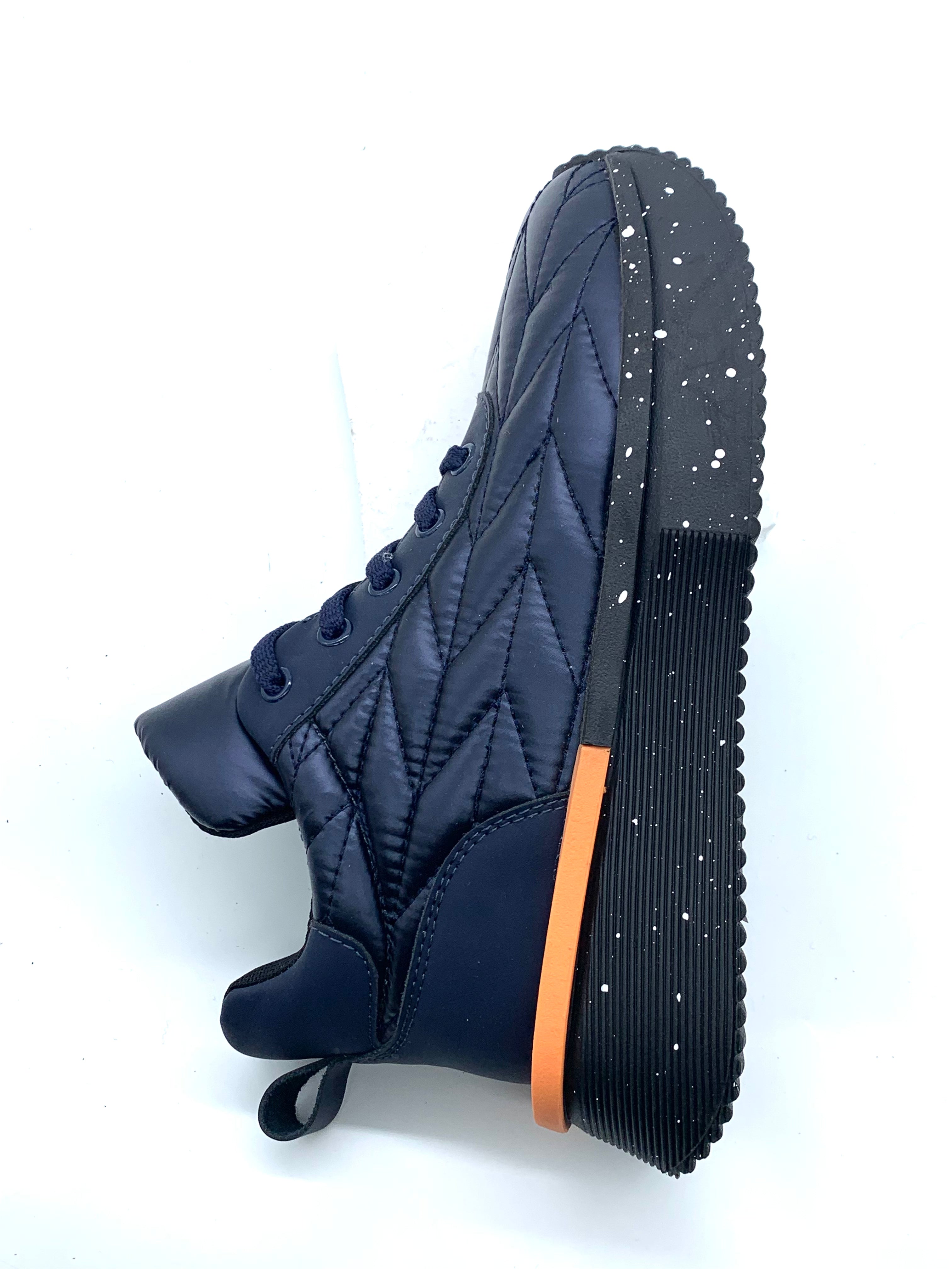 Women's Navy Blue Quilted High - Top Sneakers with Side Zipper & Chunky Sole