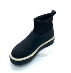Women's Black Sock - Style Ankle Boots with Chunky Sole