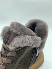 Women's Dark Brown Suede Winter Ankle Boots with Fleece Lining, Side Zipper & Retro Sole