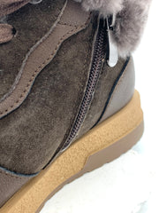 Women's Dark Brown Suede Winter Ankle Boots with Fleece Lining, Side Zipper & Retro Sole