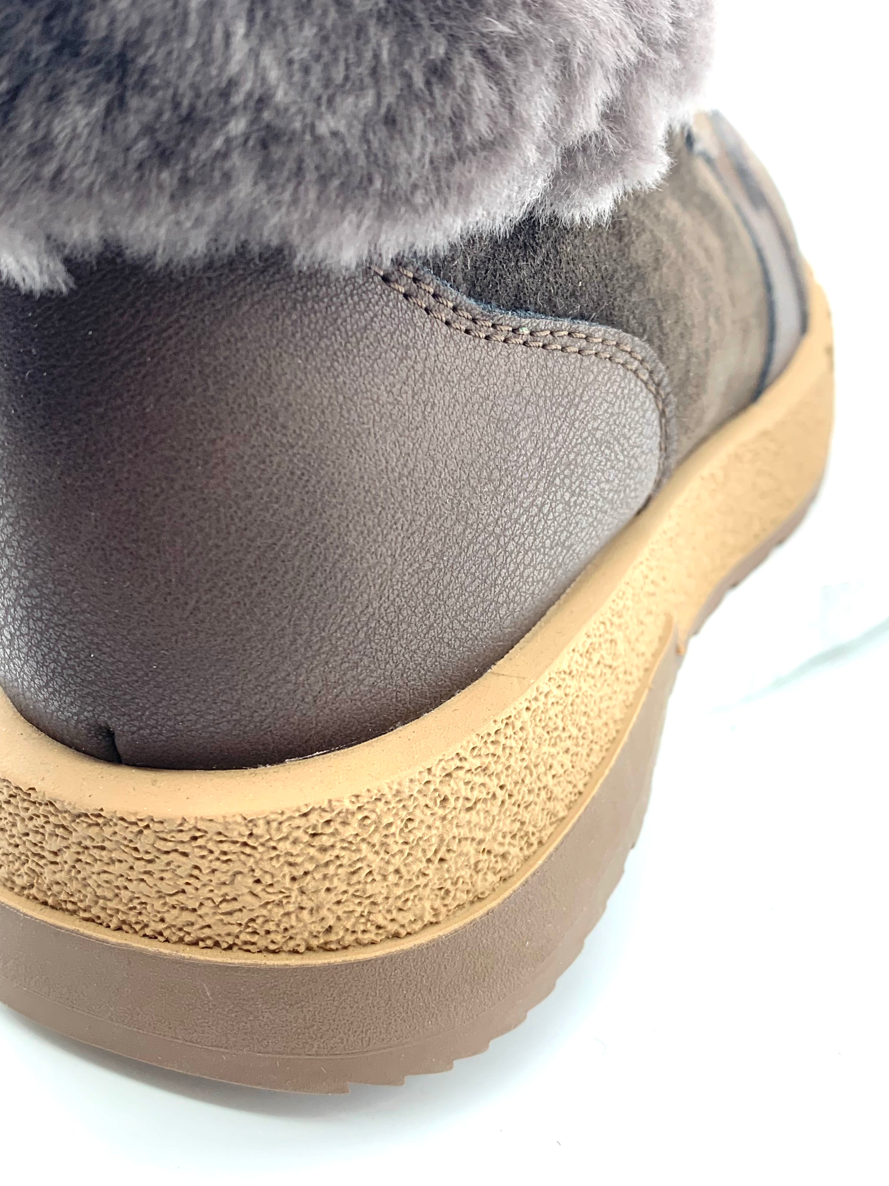 Women's Dark Brown Suede Winter Ankle Boots with Fleece Lining, Side Zipper & Retro Sole