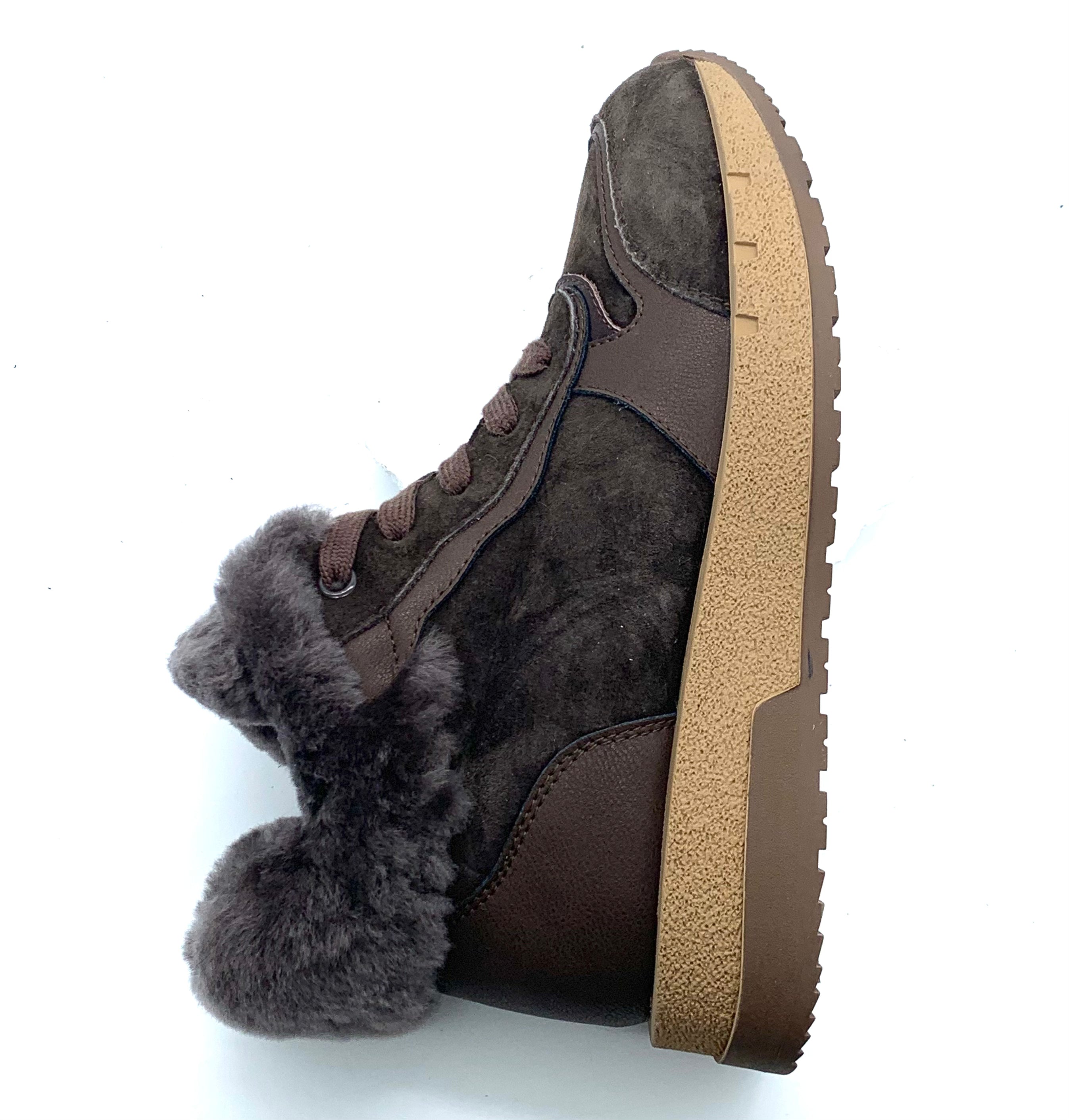 Women's Dark Brown Suede Winter Ankle Boots with Fleece Lining, Side Zipper & Retro Sole