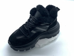 Women's All - Black High - Top Sneakers with Fleece Lining & Chunky Sole