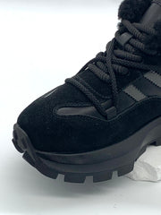 Women's All - Black High - Top Sneakers with Fleece Lining & Chunky Sole