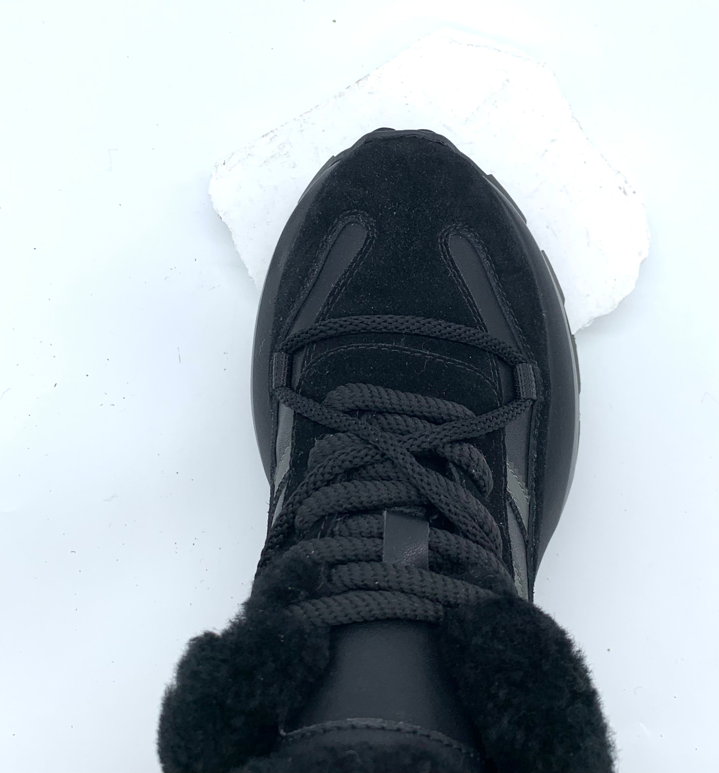 Women's All - Black High - Top Sneakers with Fleece Lining & Chunky Sole