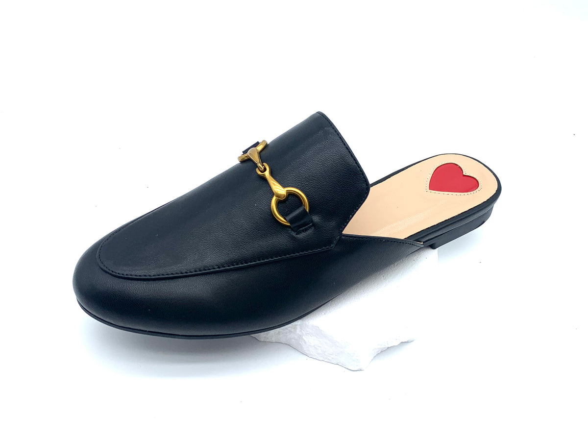 Leather Mules with Gold Accent - Timeless Elegant Vibe on Your Feet