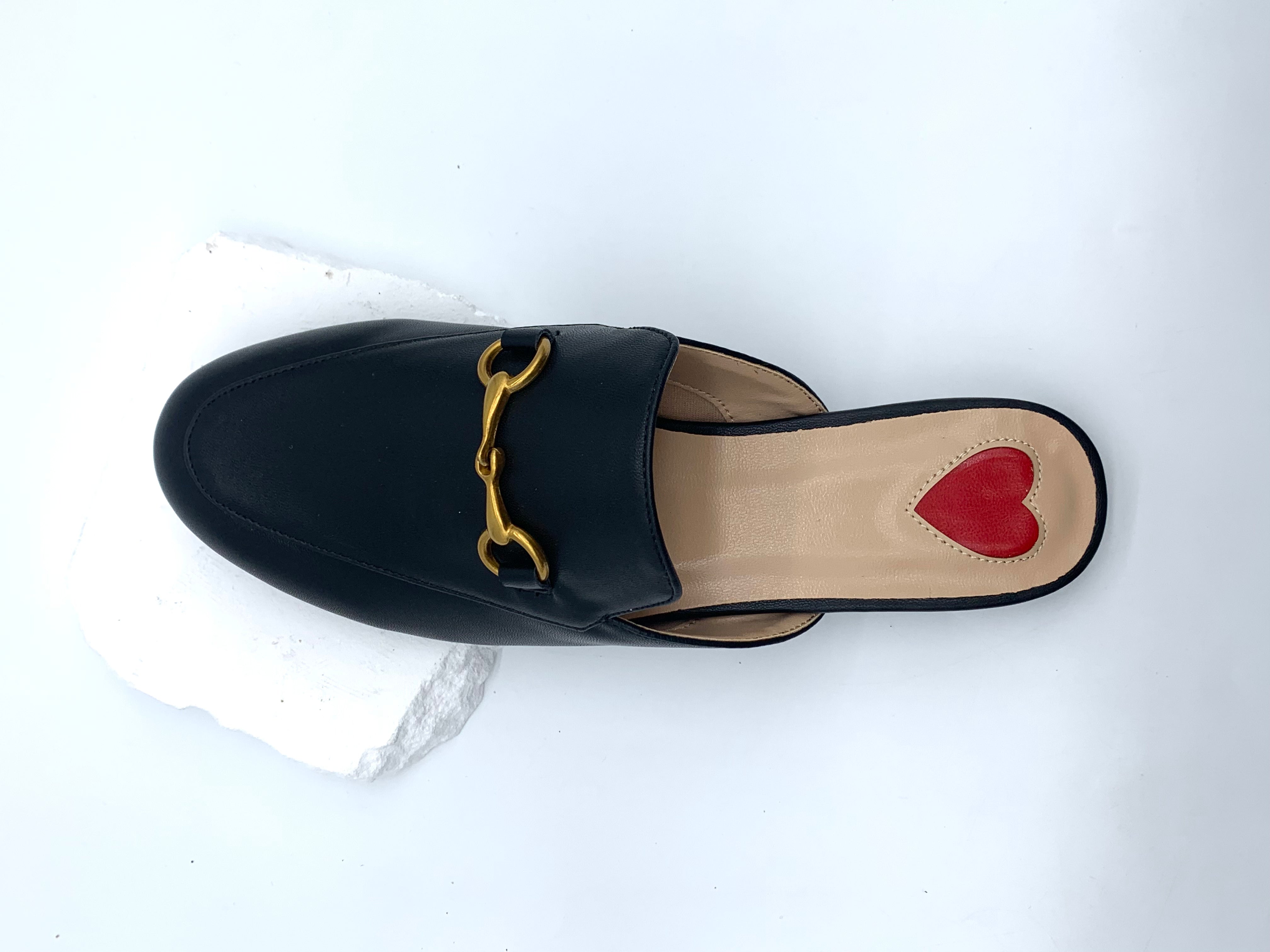 Leather Mules with Gold Accent - Timeless Elegant Vibe on Your Feet