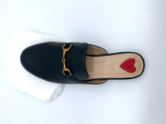 Leather Mules with Gold Accent - Timeless Elegant Vibe on Your Feet