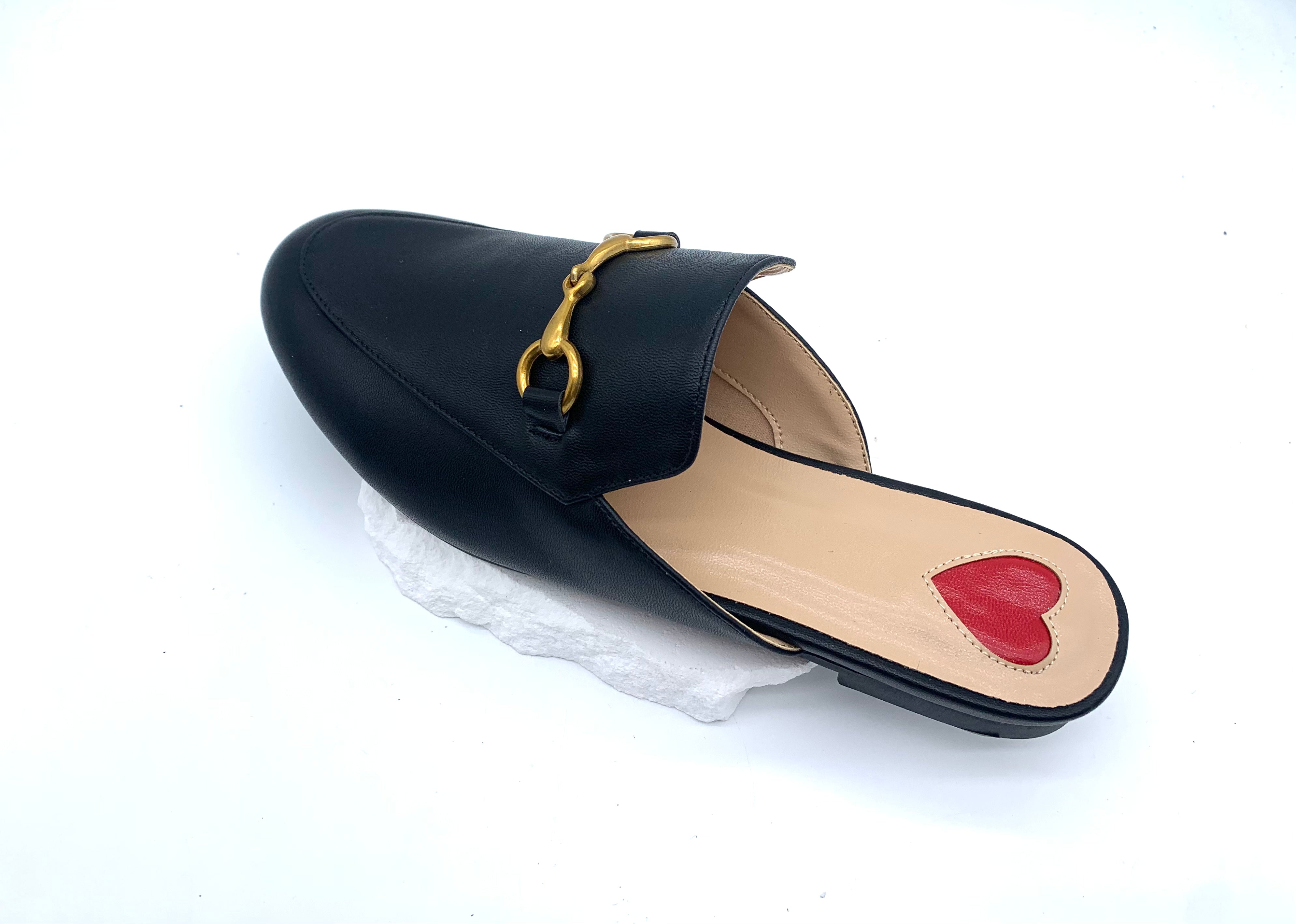 Leather Mules with Gold Accent - Timeless Elegant Vibe on Your Feet