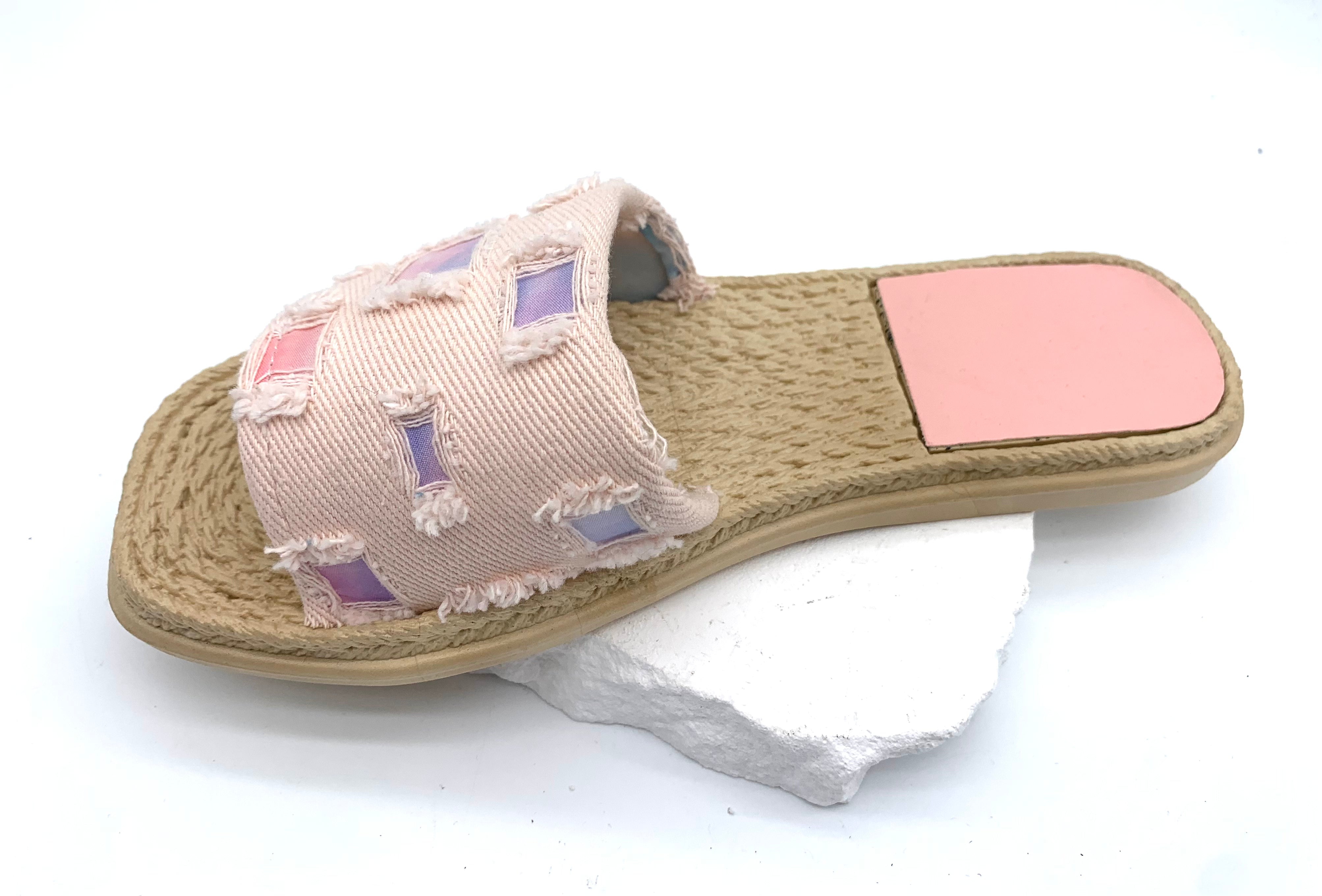 Patchwork Denim Slides - Dreamy Bohemian Vibe on Your Feet - pink