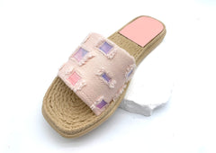 Patchwork Denim Slides - Dreamy Bohemian Vibe on Your Feet - pink