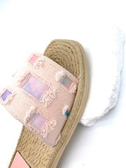 Patchwork Denim Slides - Dreamy Bohemian Vibe on Your Feet - pink