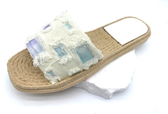Patchwork Denim Slides - Dreamy Bohemian Vibe on Your Feet - bule