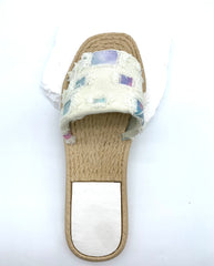 Patchwork Denim Slides - Dreamy Bohemian Vibe on Your Feet - bule