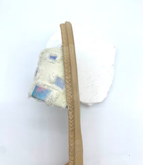Patchwork Denim Slides - Dreamy Bohemian Vibe on Your Feet - bule