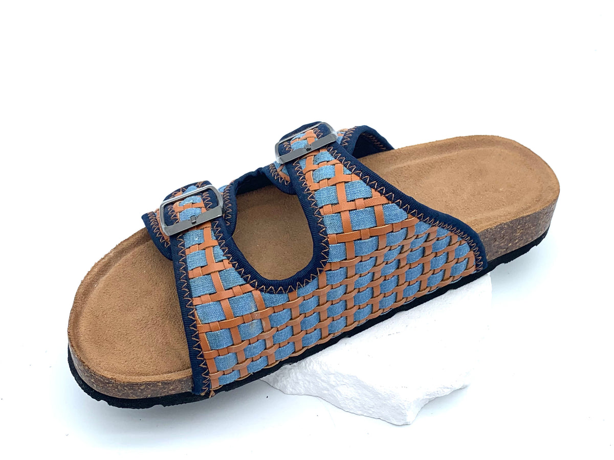 Woven Double - Buckle Cork Slides Beach - Breeze Relaxed Vibe on Your Feet