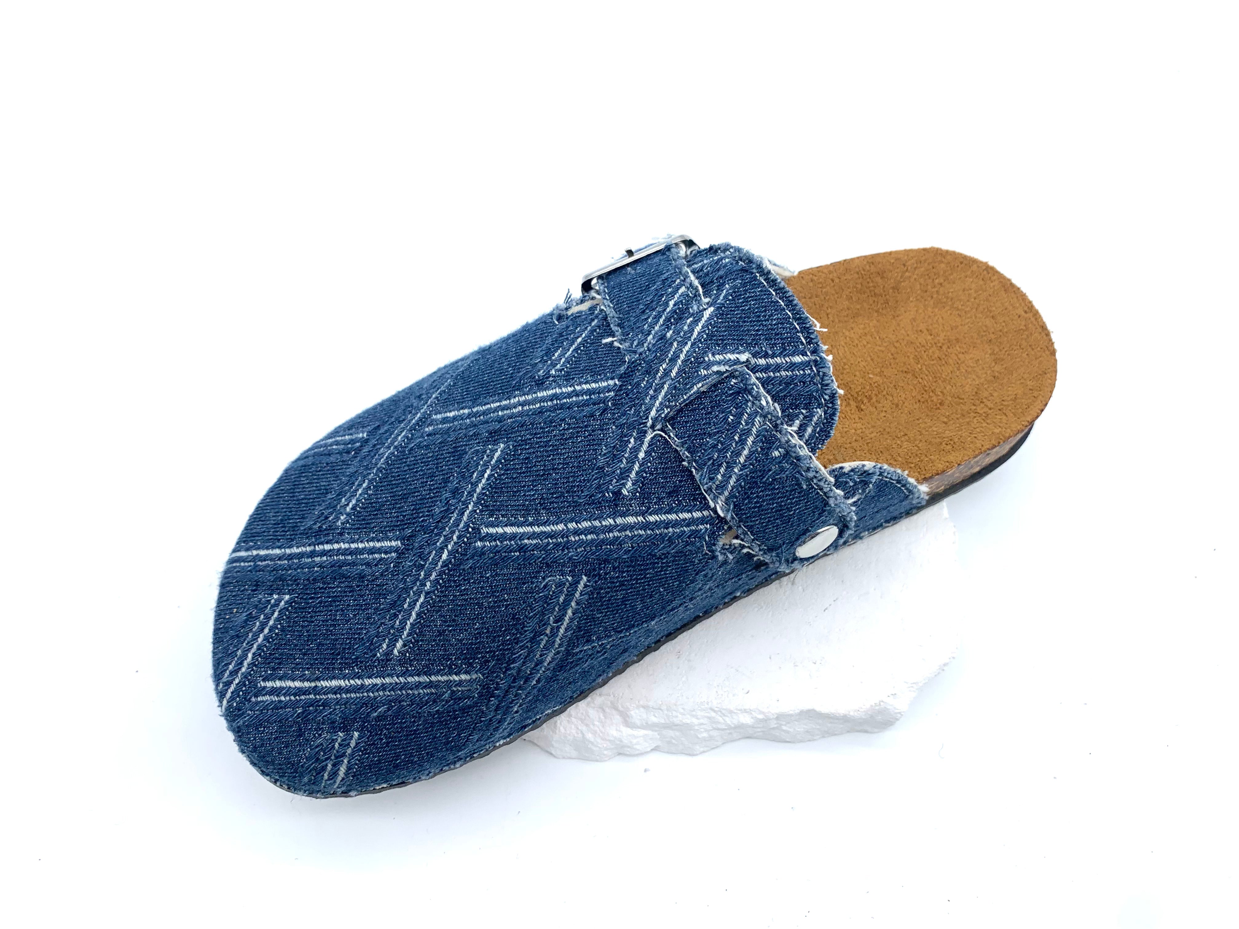 Micro suede insole - Denim Patchwork Cork Clogs On Feet-women shoes
