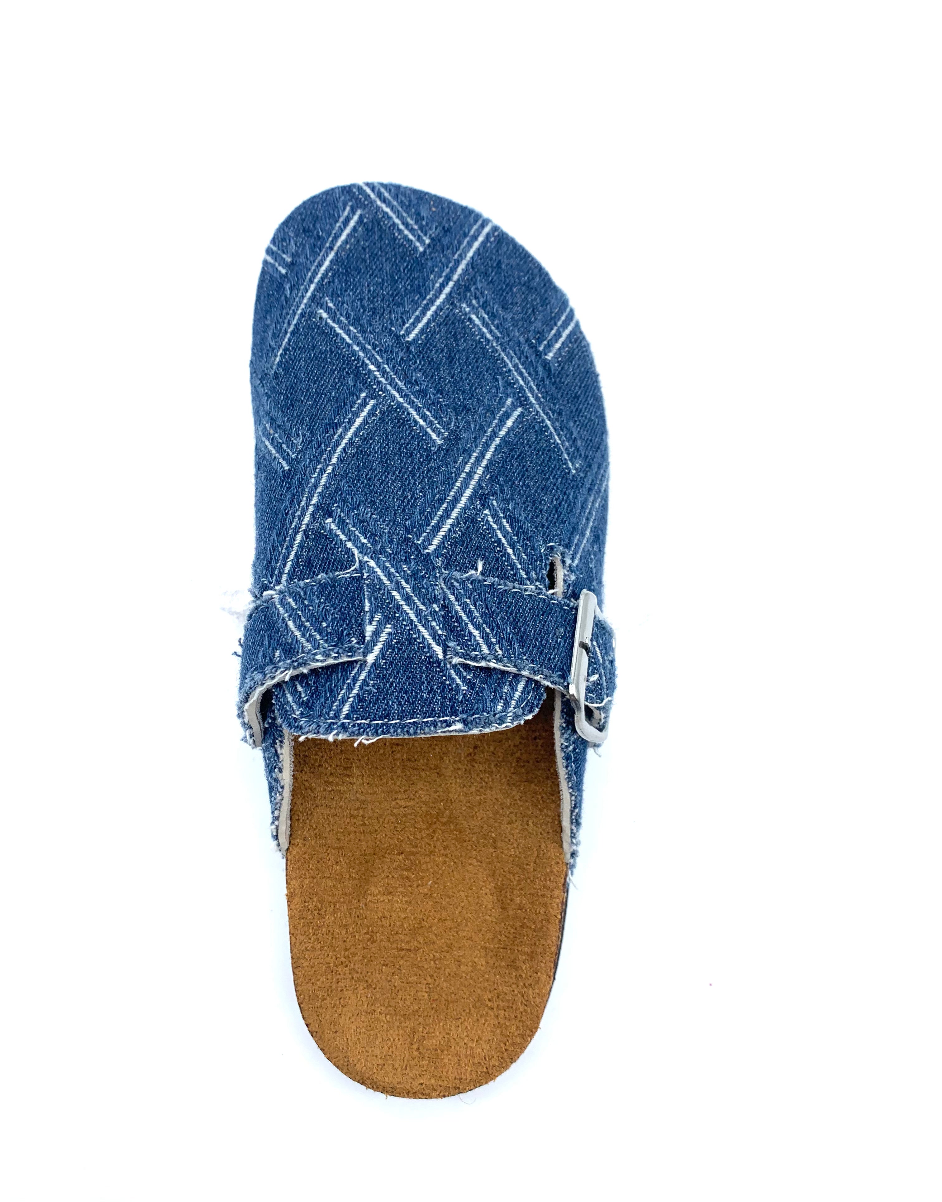Micro suede insole - Denim Patchwork Cork Clogs On Feet-women shoes
