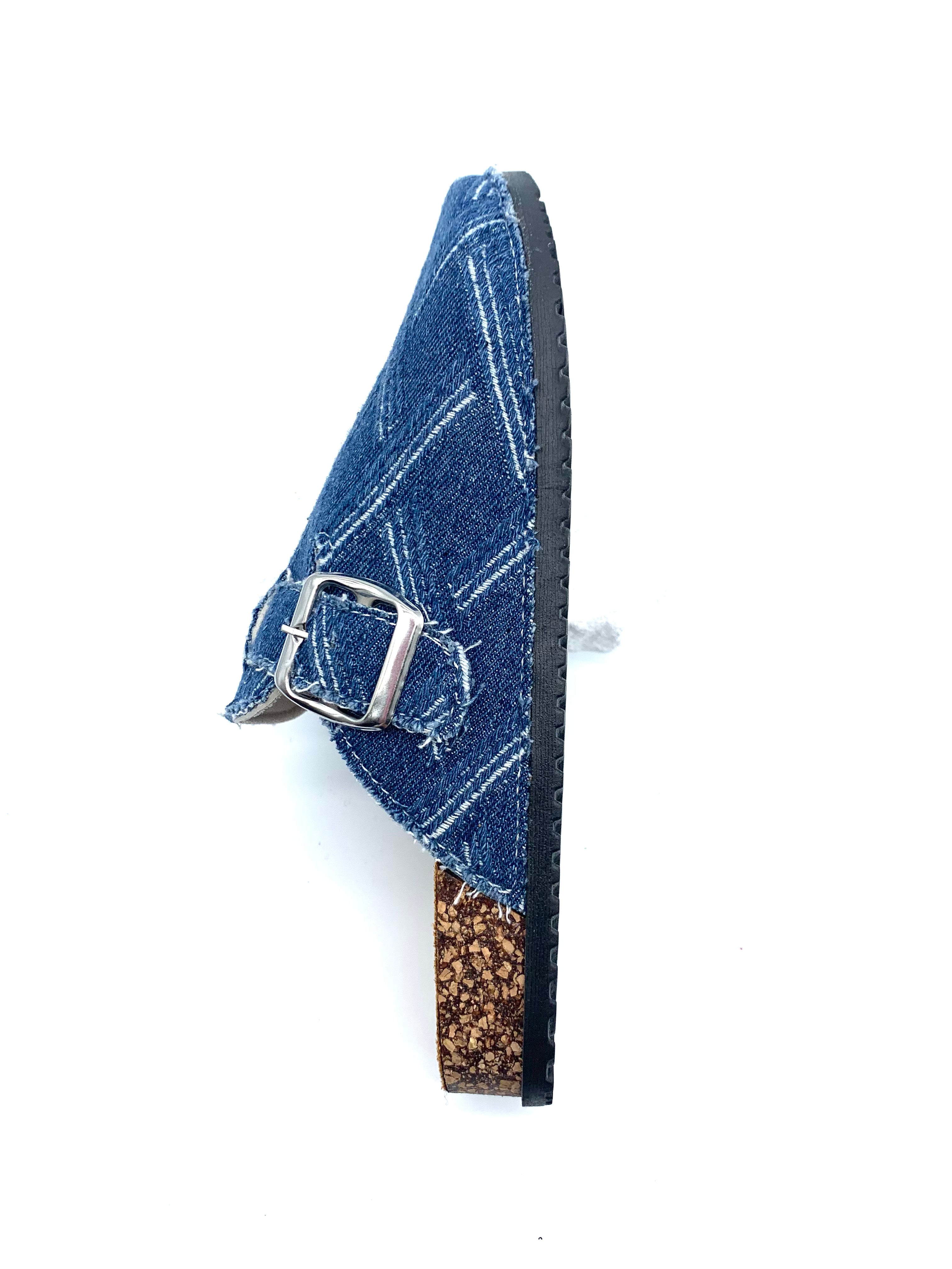 Micro suede insole - Denim Patchwork Cork Clogs On Feet-women shoes