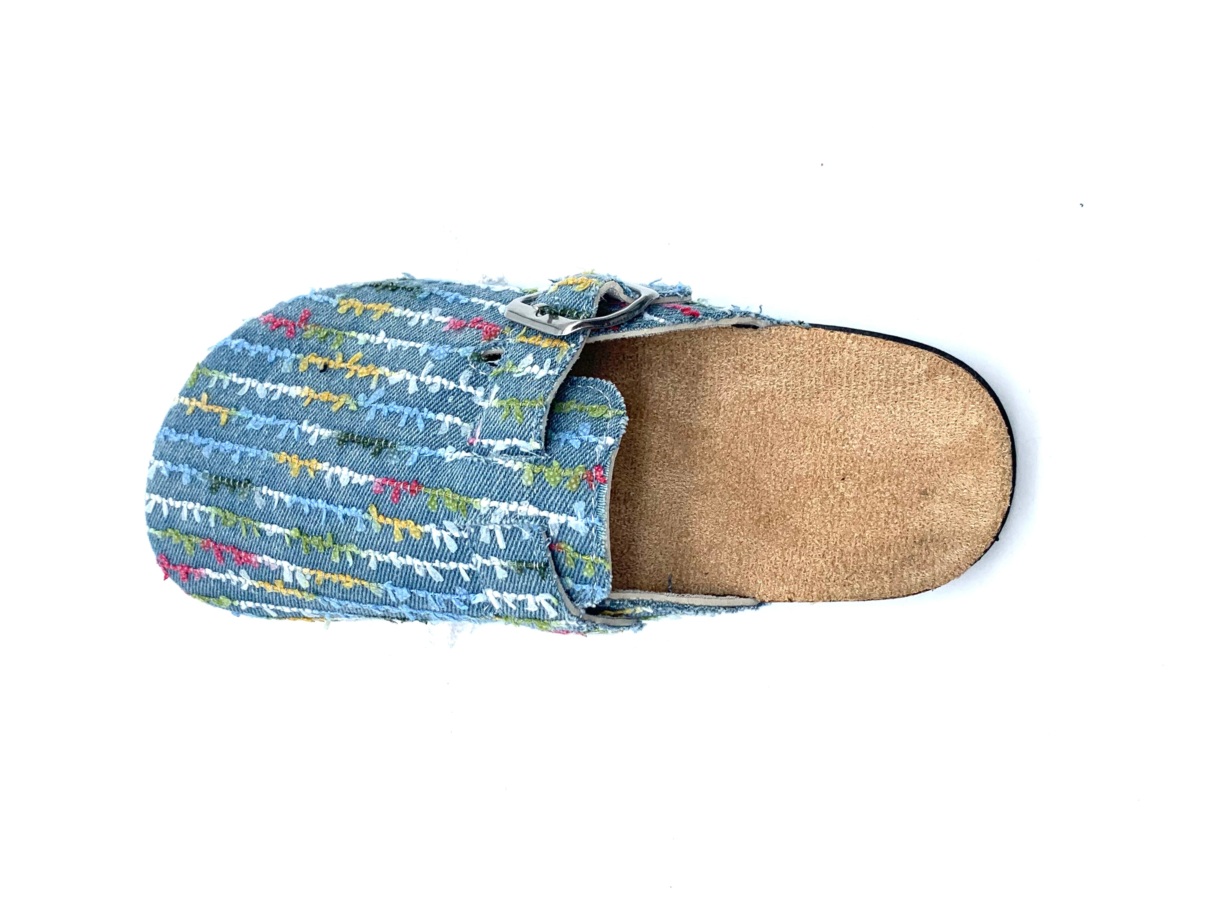 Denim Patchwork Cork Clogs On Feet - Rainbow Pieces-Micro suede insole