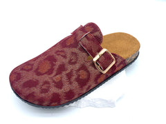 Burgundy Shoes Leopard Print Cork Clogs Easy Chic Ladies Shoes