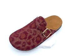 Burgundy Shoes Leopard Print Cork Clogs Easy Chic Ladies Shoes