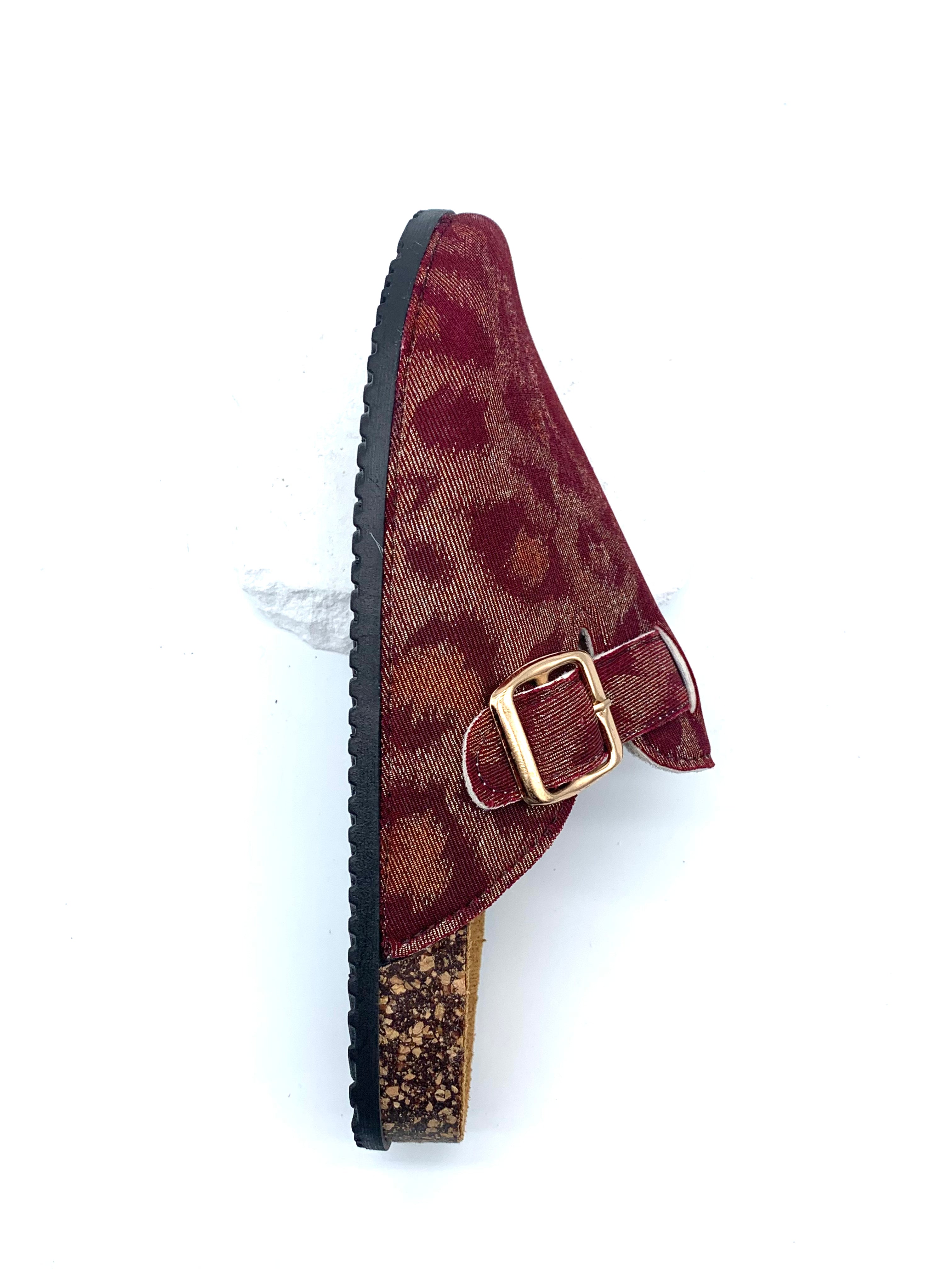 Burgundy Shoes Leopard Print Cork Clogs Easy Chic Ladies Shoes