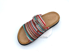 Boho Cork Slippers - Colorful Weave - Adjustable Buckle - Summer Style