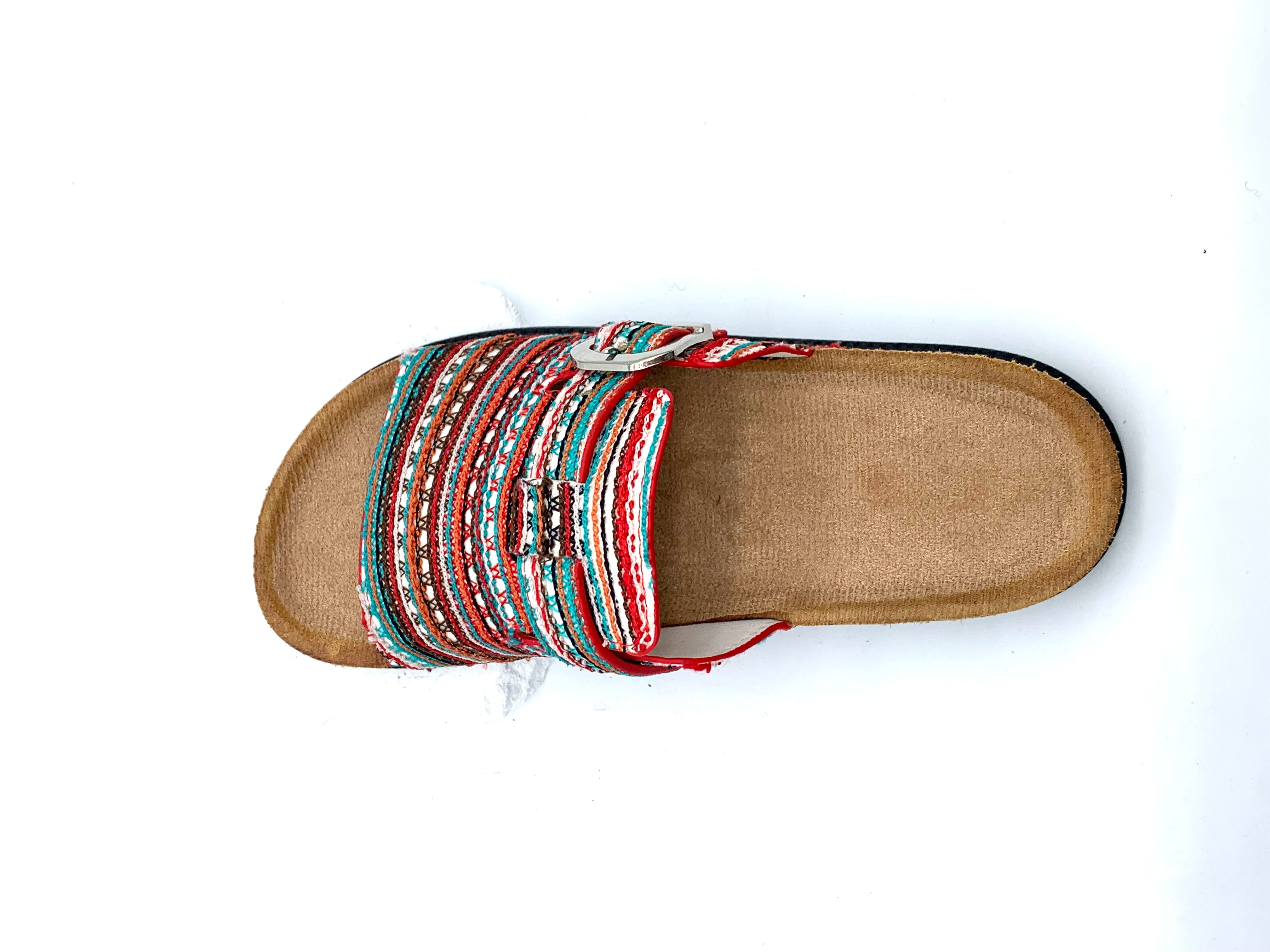 Boho Cork Slippers - Colorful Weave - Adjustable Buckle - Summer Style