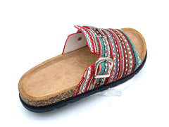 Boho Cork Slippers - Colorful Weave - Adjustable Buckle - Summer Style