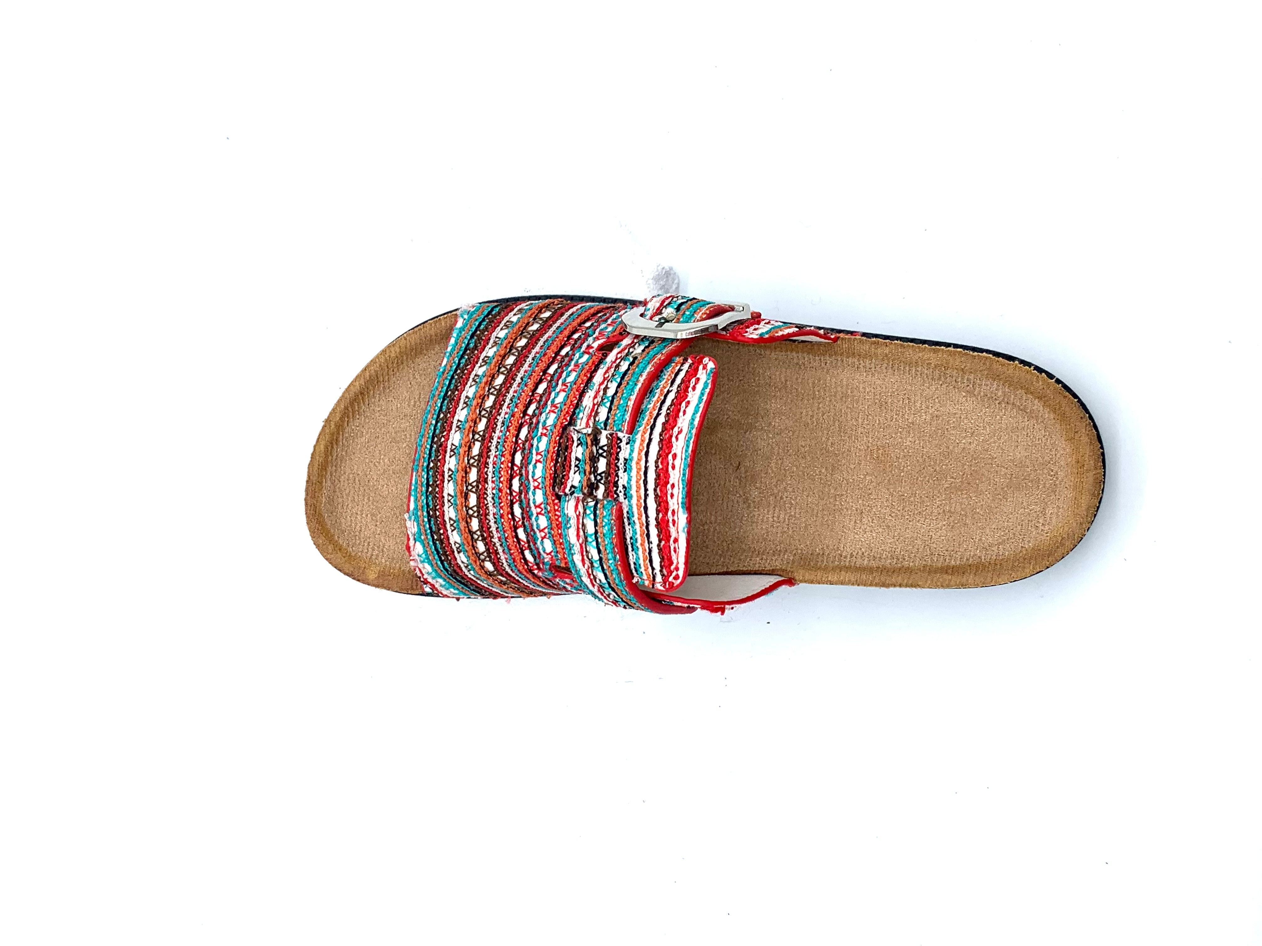Boho Cork Slippers - Colorful Weave - Adjustable Buckle - Summer Style