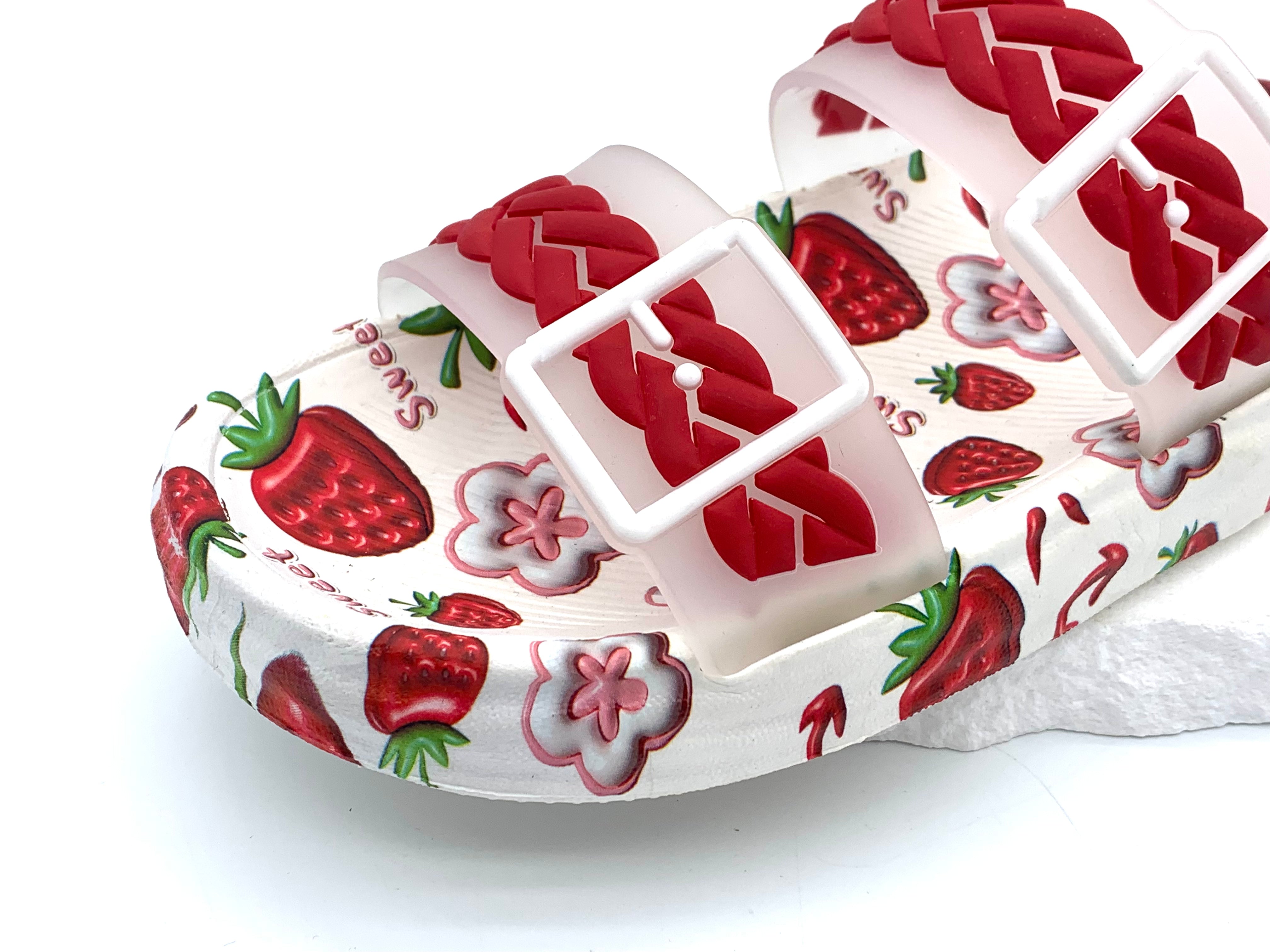 Women's Cute Strawberry Print Double Strap Slides