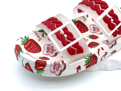 Women's Cute Strawberry Print Double Strap Slides