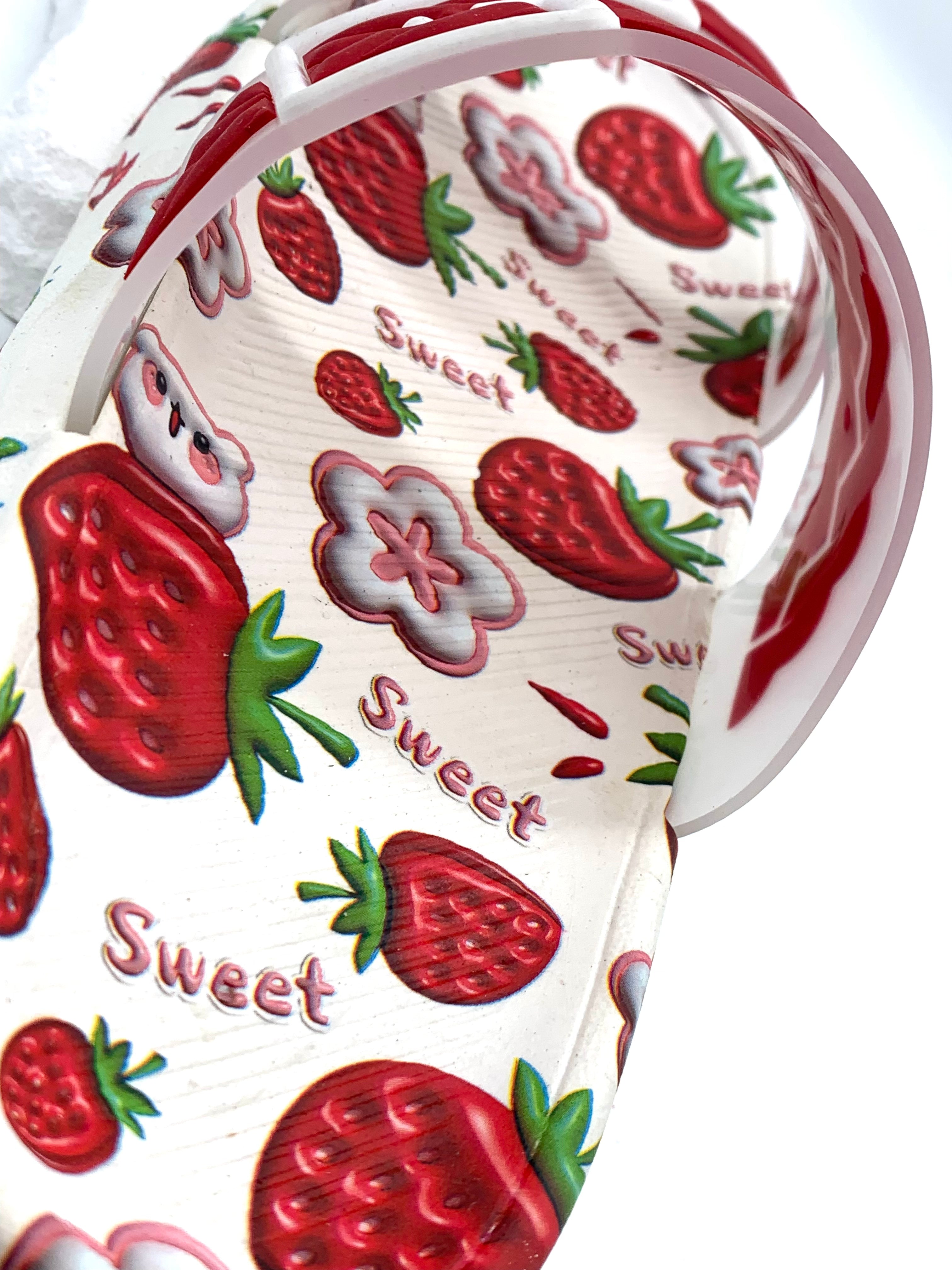 Women's Cute Strawberry Print Double Strap Slides