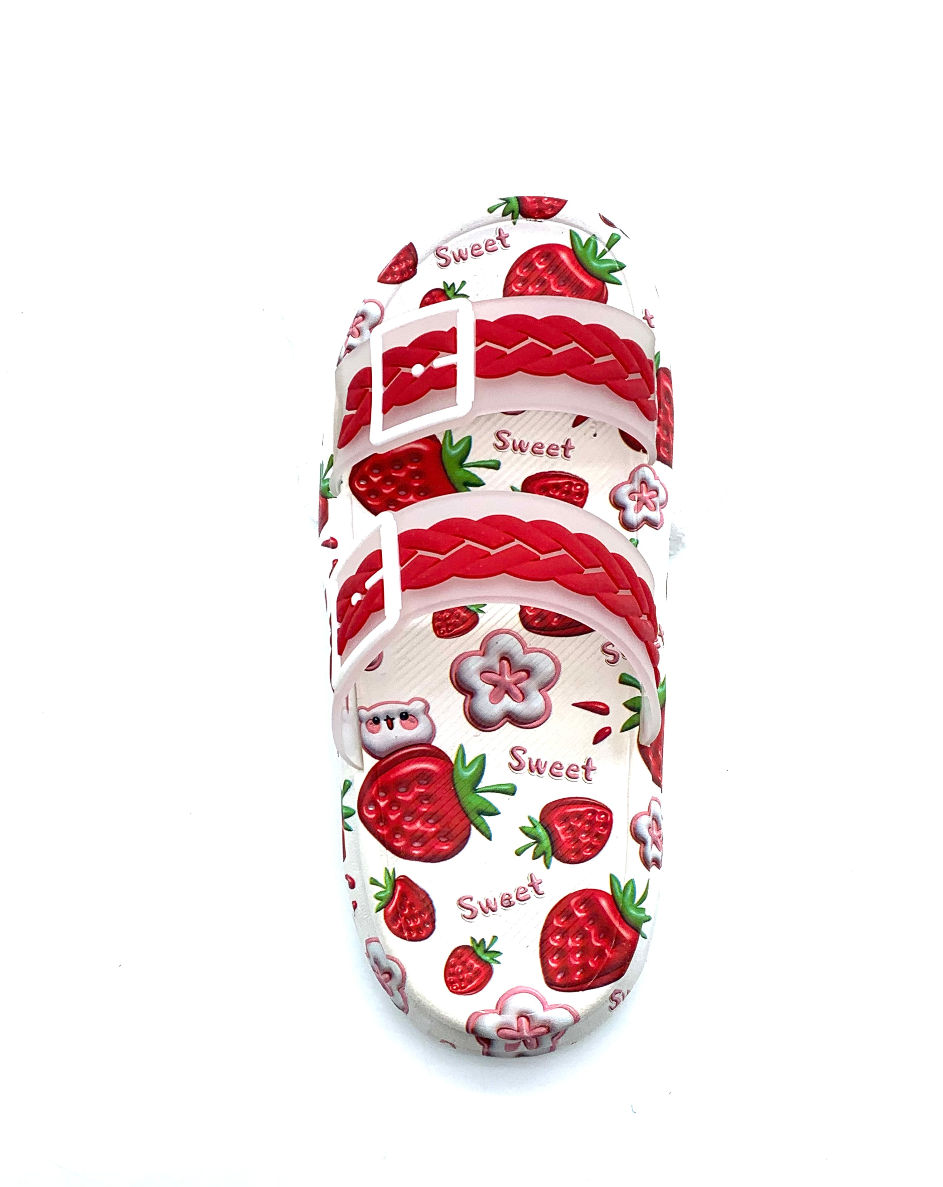 Women's Cute Strawberry Print Double Strap Slides